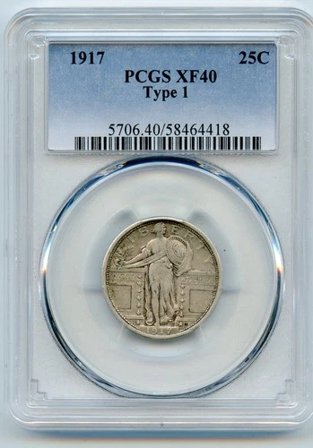 1917 Type 1 Standing Liberty Silver Quarter 25c PCGS XF40