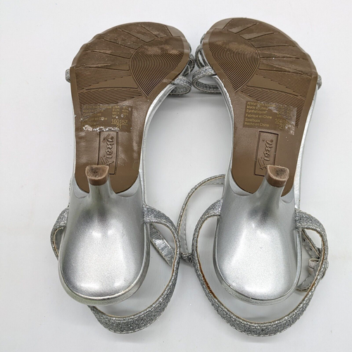 Fioni Womens 8.5 Strappy Dress Sandals Silver Glittery Heels Special Occasion - Picture 8 of 8