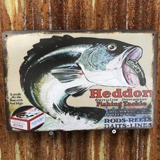 HEDDON Old Lure Tin Sign 20cm/7.9in x 30cm/11.8in Bass Fishing Decor