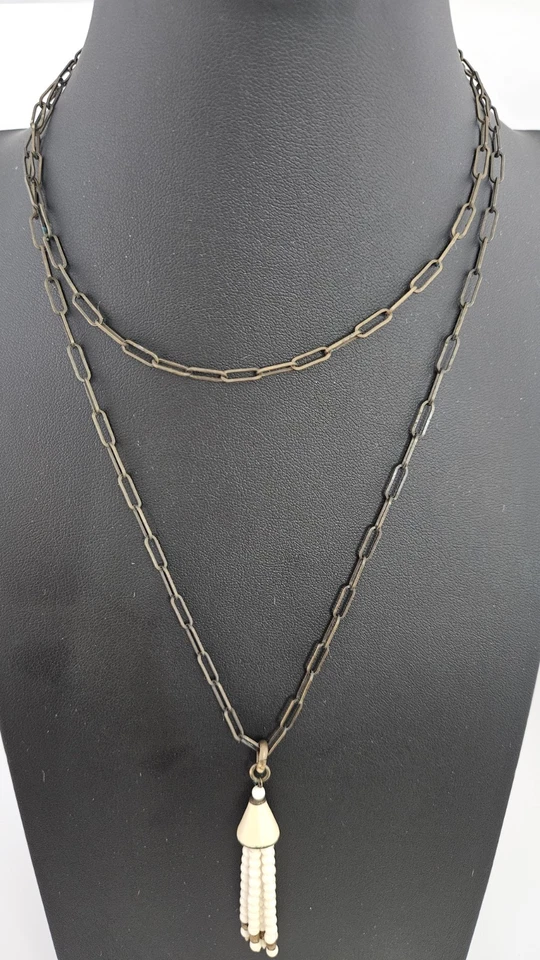 Firmado ISABEL MARANT BOHO Clip de Papel Cadena Color Marfil Borla Collar Foto 2 de 4