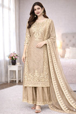Designer Silk Palazzo Suit Heavy Embroidered Party Wear Salwar Kameez Set
