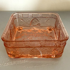 Vintage Tiara Indiana Glass Peach Pink Honey Bee Box Base Only No Lid Rare