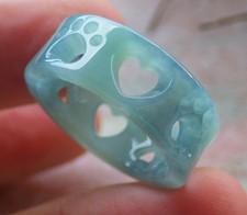 Video Certified Green 100 A JADE Jadeite Heart Foot RING USA. 6.75    708299 AS