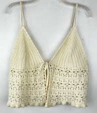 American Eagle Crochet Top XL Open Knit Ivory Cropped Tank Festival Boho Read