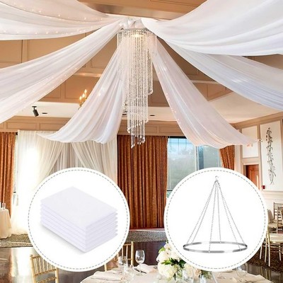 Ceiling Drapes Hanging Kit with Drapery: 6 Panels 5ftx15ft Long Curtains - Wh...