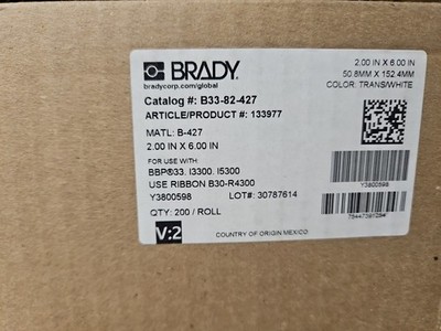 Lot Of 10 - Brady B33-82-427 Self Laminating Labels 133977 Packs of 200ea Box