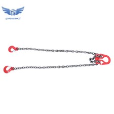 7100LBS Double Leg Chain Sling with Hooks, 10Ft 3/8" G80 Alloy Steel 2 Leg Red