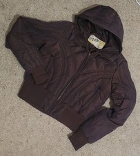 Topshop Vintage 90's Womens Coat/Padded Bomber Jacket w Hood Size 8 Brown