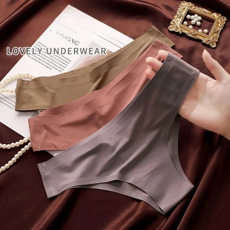 1pc Seamless Panties Ice Silk G-String Ultra Thin Low Waist Briefs Lingerie - Image 2 of 4