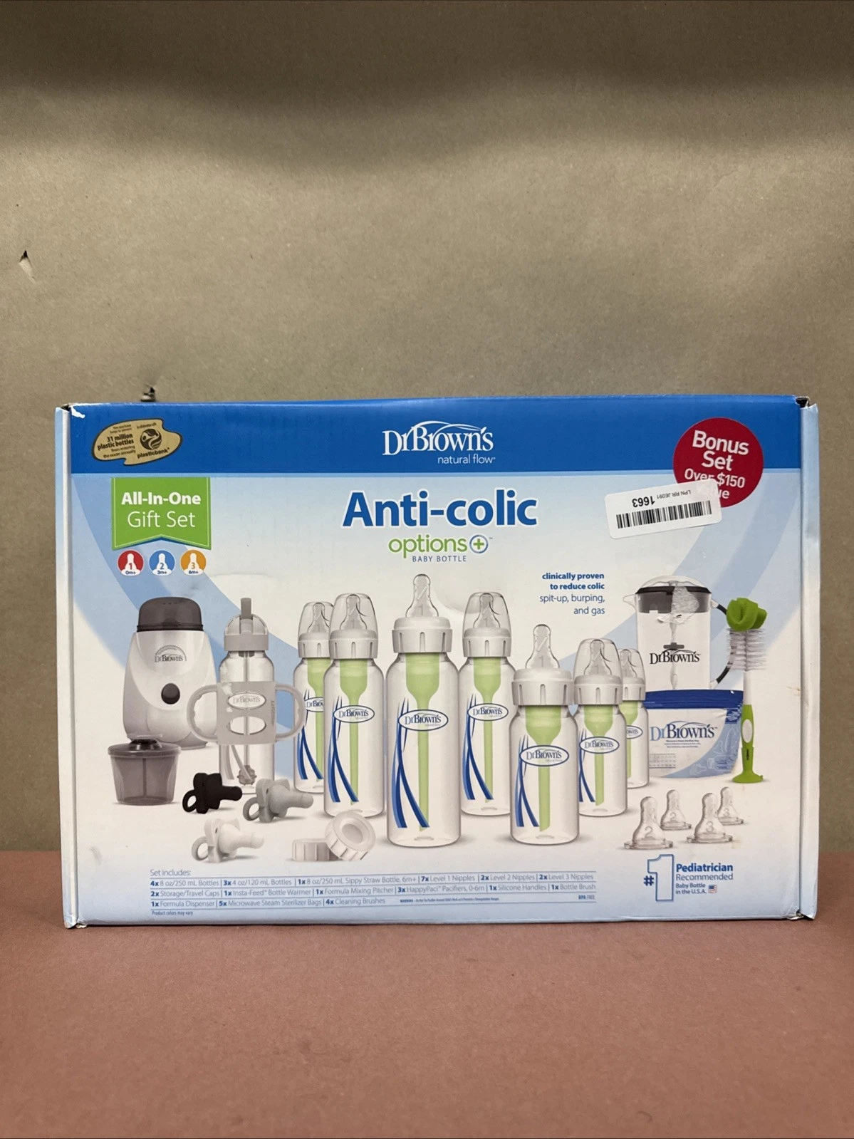 Dr. Brown's Anti-Colic Options+ All-In-One Baby Bottle and Warmer Gift Set -38ct