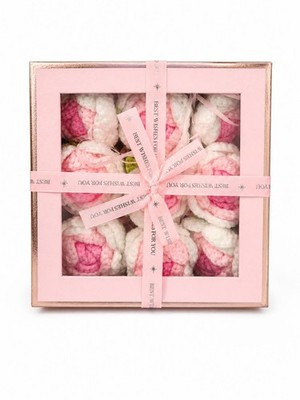 Crochet 9 Pink Rose Heads in Square Flower Gift Box