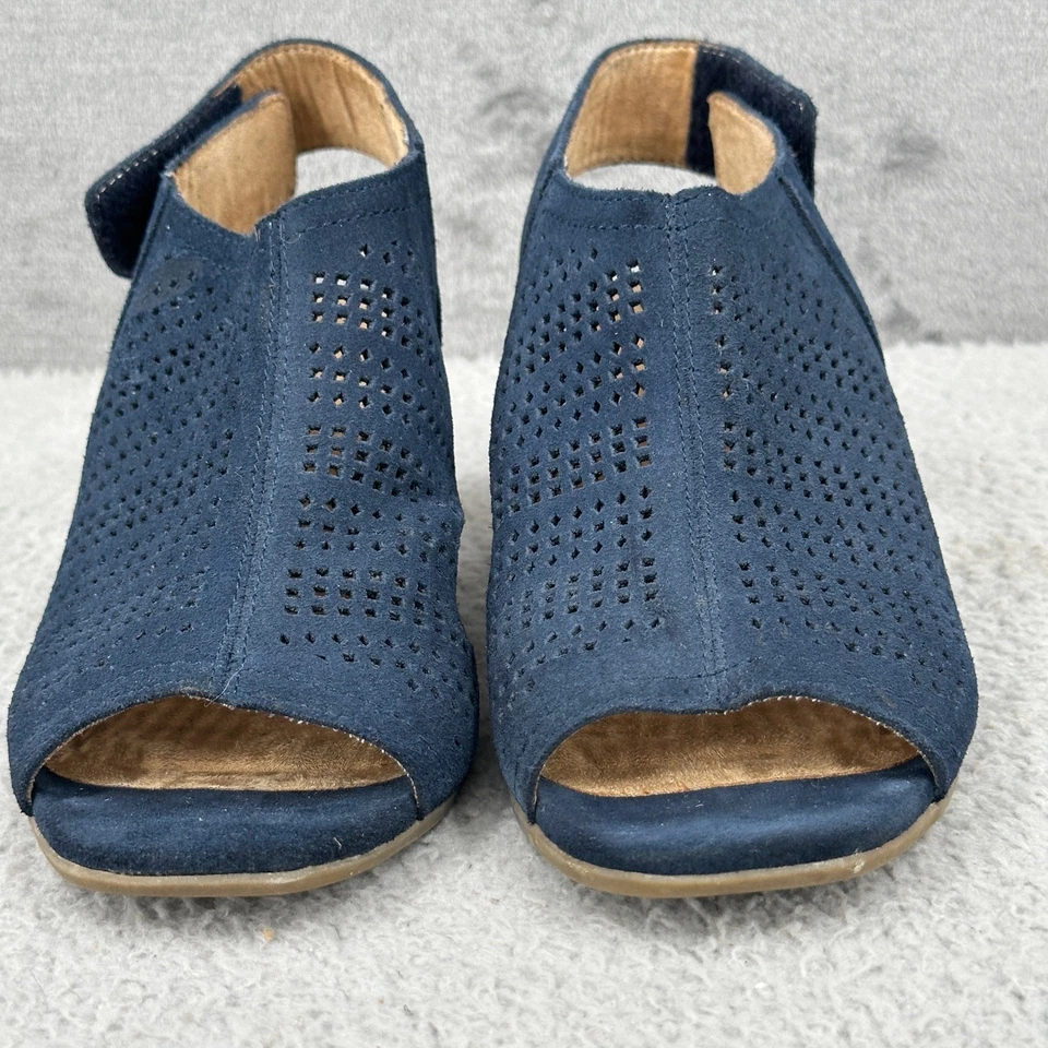 Botines Sonoma Lisbeth para mujer 9M azul marino gamuza cuero punta abierta con cordones Foto 2 de 4