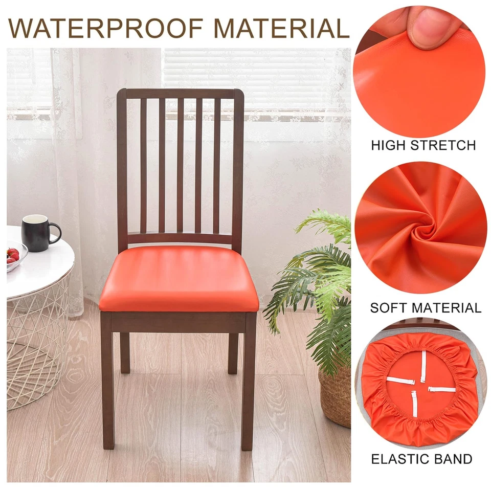 Juego de 6 Fundas de Asiento de Silla de PU para Fundas de Silla de Comedor Agua... Foto 2 de 4