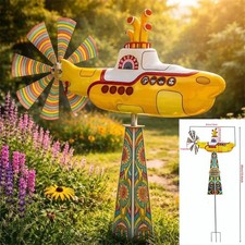 1x Metall Windrad Windmühle 2D U-Boot Gartenkunst 30,5x85cm Garten Wind Spinner