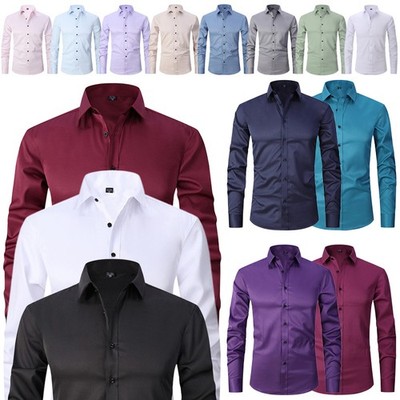 Herren Stretch Hemd Langarm Businesshemd Slim fit Hemden Kentkragen Freizeithemd