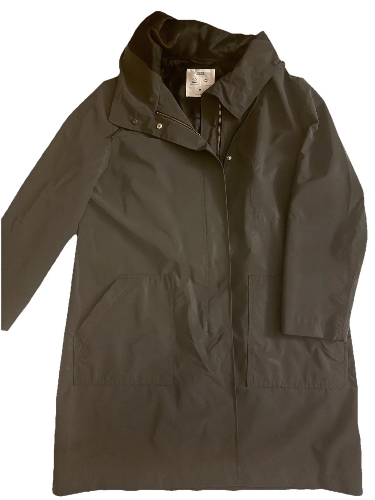 Closed Unisex Water Resistant Fully Reflective Hooded Nylon Coat Dark Gray Sz M