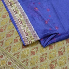 Indian Vintage Sari Blue Pure Tussar Silk Hand Woven Sarees 5Yard Sewing Ethnic