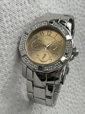 Damenuhr Armbanduhr Christ Silber Stainless Steel Water resistant 5 bar Strass
