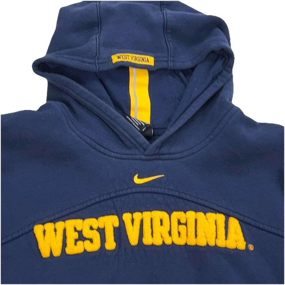Vintage West Virginia Mountaineers Hoodie Boys XL Blue Nike Center Swoosh Youth - Image 2 of 4