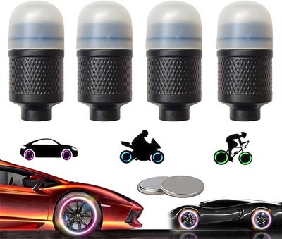 4/8 Pack LED Bike Wheel Lights Car Tire Valve Stems Caps Bicycle Motorcycle