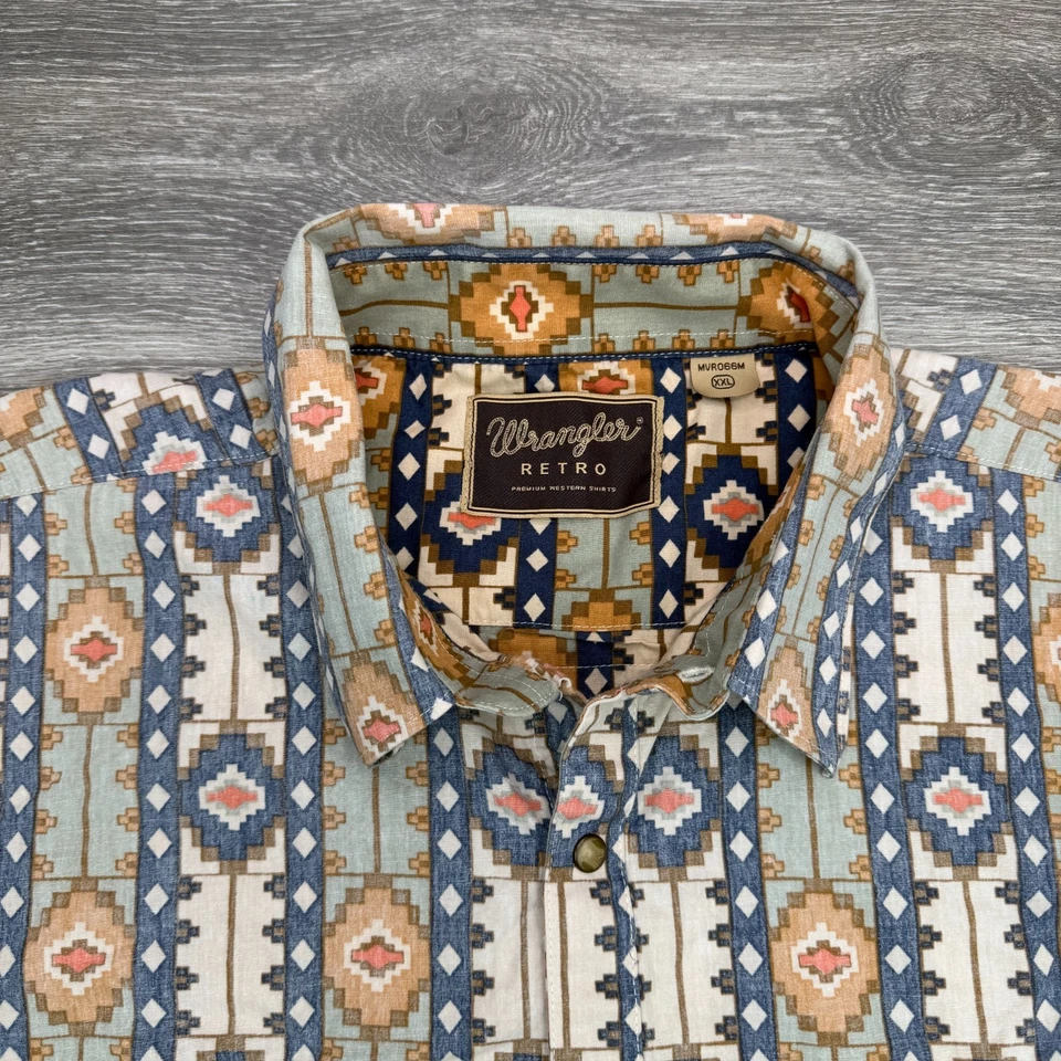 Wrangler Retro Shirt Mens XXL Pearl Snap Brushpopper Southwestern Aztec Rodeo - Image 3 of 4