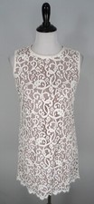 Ann Taylor Loft White Floral Lace Tan Nude Lined Sleeveless Sheath Dress Size 2