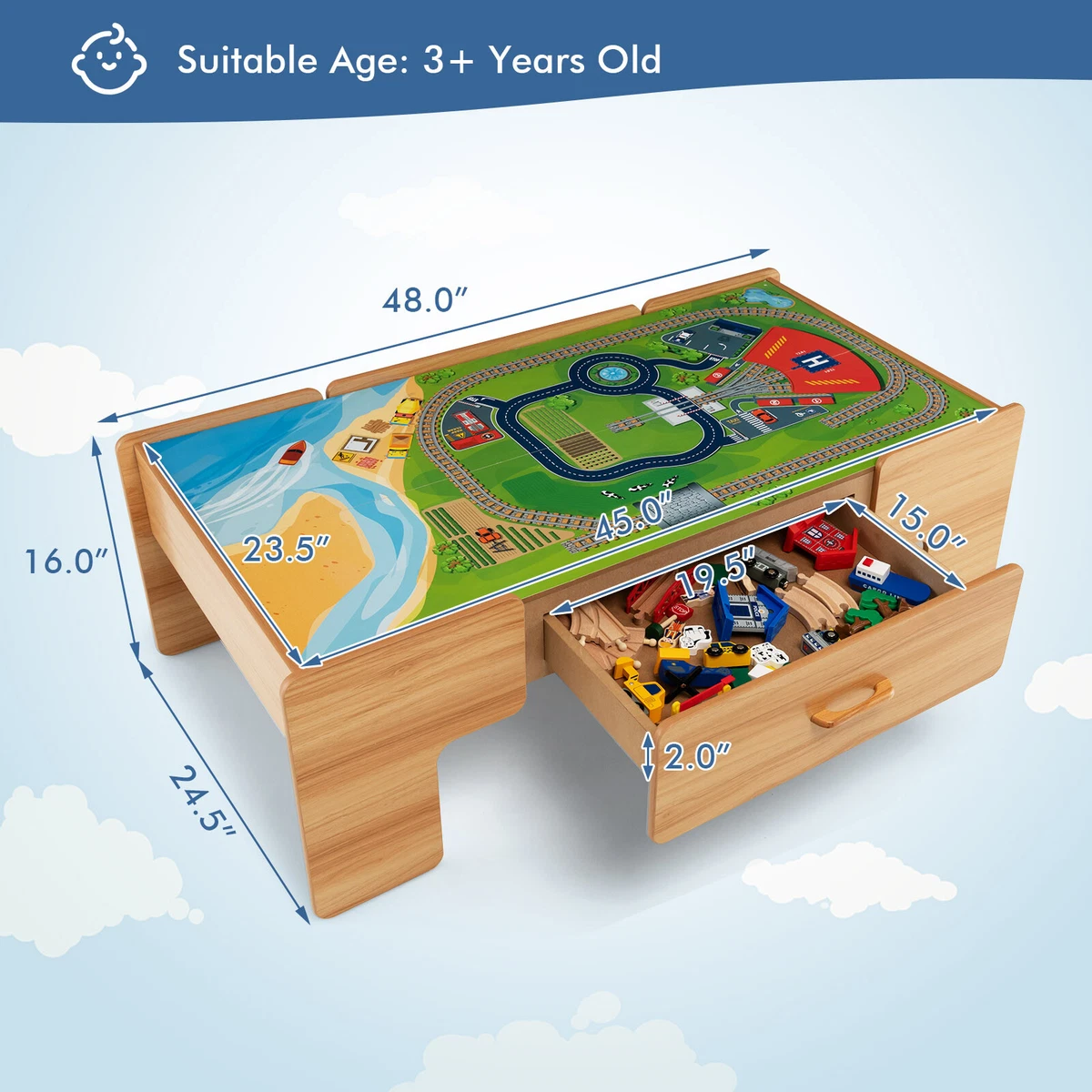 Kids train online table with storage