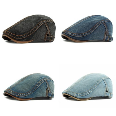 Schiebermütze Herren Denim Golf Fahren Flatcap Gatsby Baskenmütze Zeitungsjunge