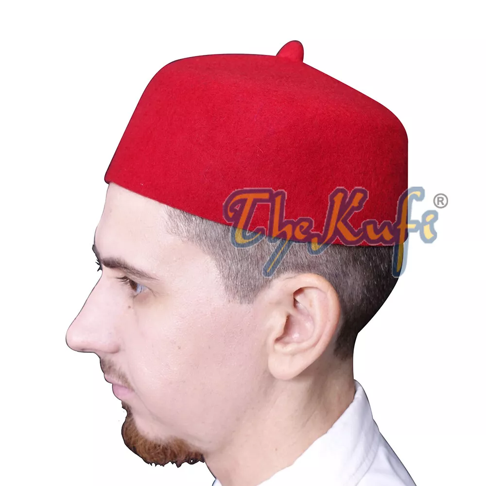 Red 100 Wool Felt Moroccan style Fez Muslim Hat Tip Islamic Kufi