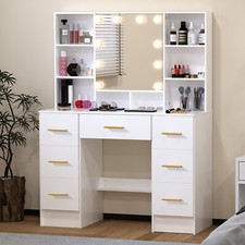 Vanity Desk with Mirror Lights, Makeup Vanity Table with 7 Drawers and Shelves