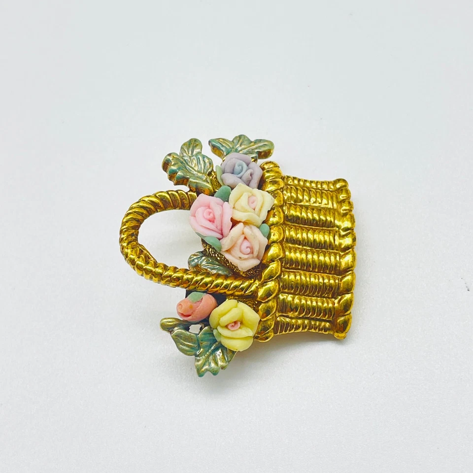 Prendedor canasta de flores MFA tono dorado multicolor cerámica floral museo de bellas artes Foto 4 de 4