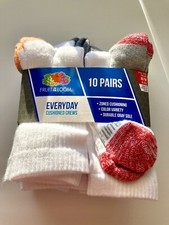Kids Girl Fruit Of The Loom 10 Pairs Everyday Cushioned Crews Medium Size 9-2.5 