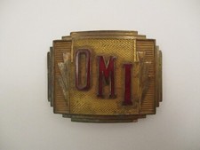Vintage Art Deco Style Gold Plated Belt Buckle Red Enamel Letters OMI