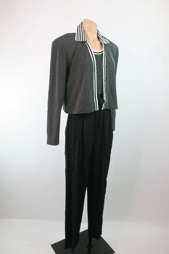 VTG 70s 80s Suit Polka Dot Black Romper 10 Retro John Roberts Jumpsuit Jacket - Picture 5 of 10