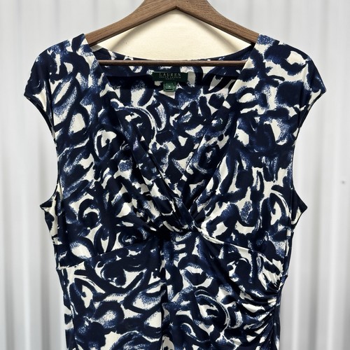 Ralph Lauren Dress Womens 14 Faux Wrap Sheath Ruched Abstract Elegant Classic - Picture 3 of 14