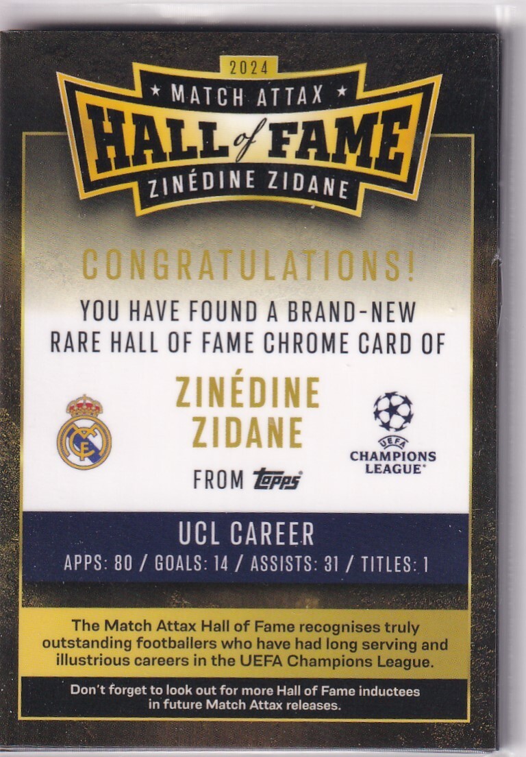 Topps Match Attax CL 24/25 No. HOF 3 Zinedine Zidane Hall of Fame