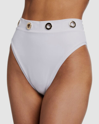 $175 Oye Women's White Sansa High-Waist High-Leg Bikini Bottom Swimwear Size S