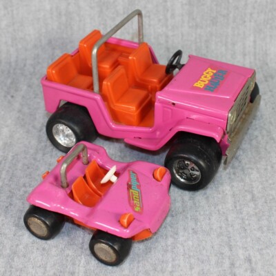 BUDDY L JAPAN Hot Pink Jeep Buggy Hauler & Dune Buggy Sand Piper Vintage 1970s
