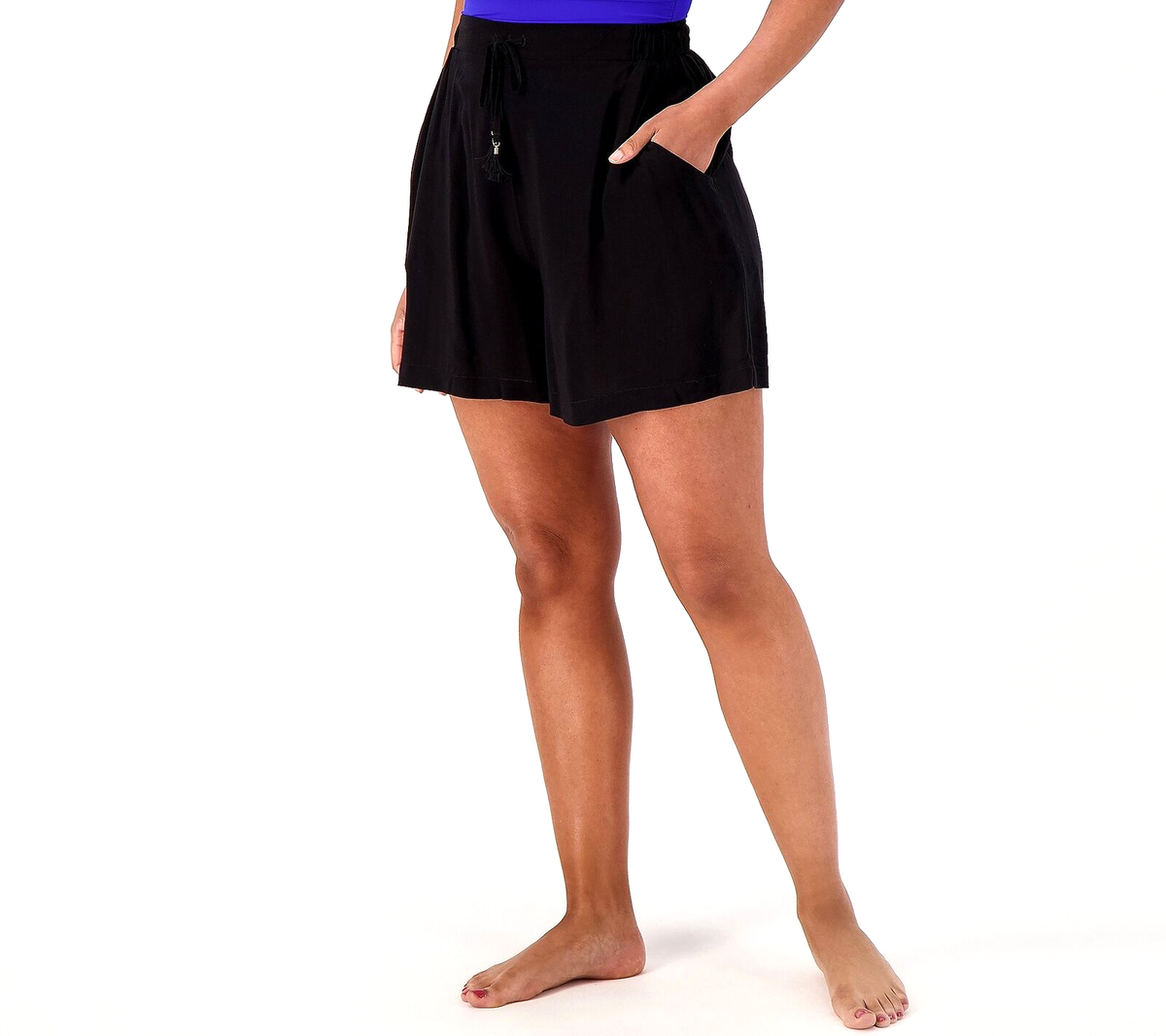 Jantzen Woven Pull-On Tie-Waist Cover-Up Shorts- Black