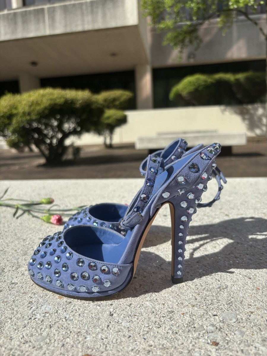 Gucci Yulia Swarovski Rhinestone Crystal Sandals Periwinkle Blue