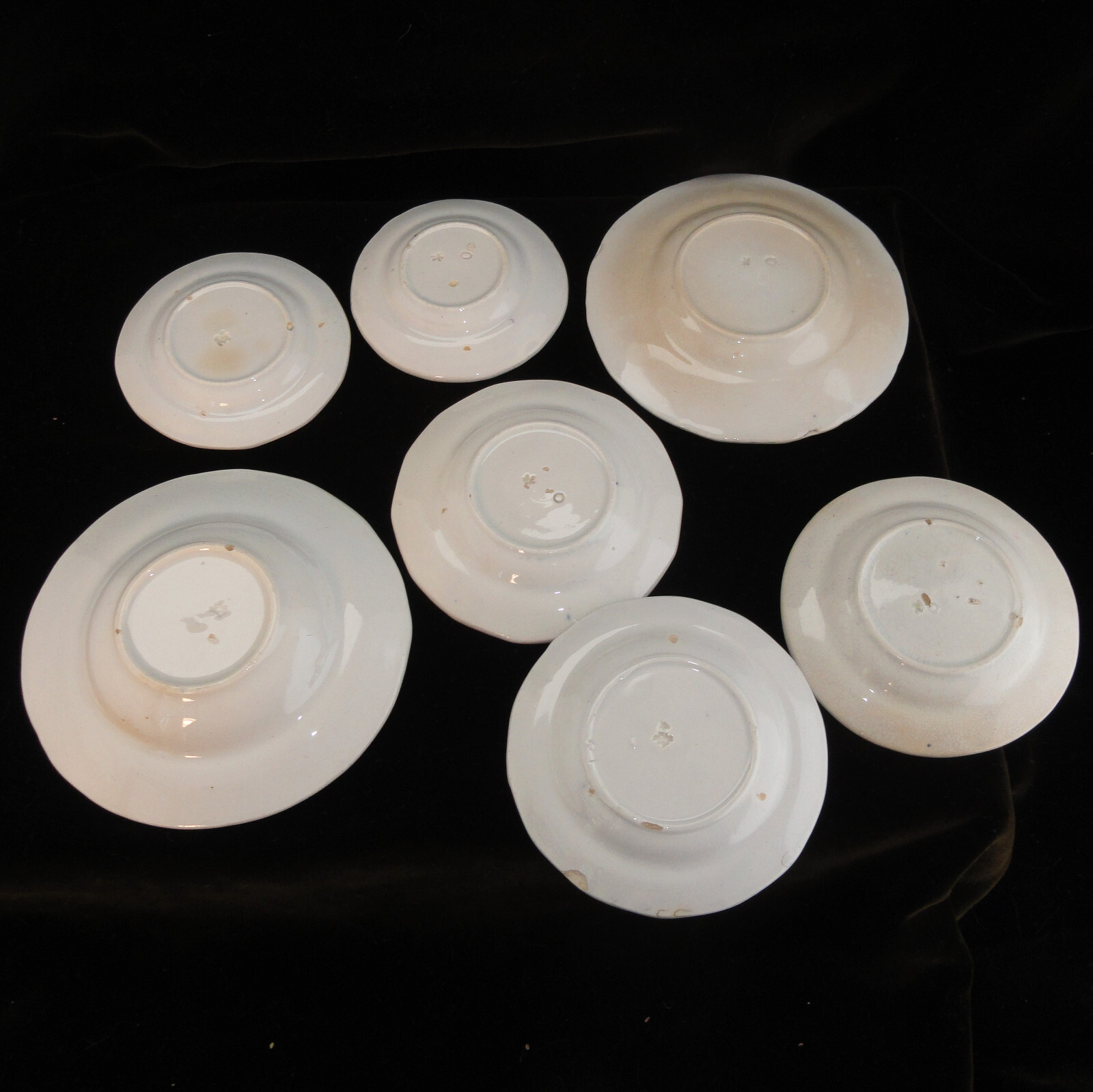 Set of 7 Staffordshire Childs Toy Dinner Set Plates Purple Ironstone STRIPE 1820