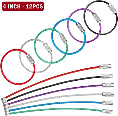 12PCS 4 Inch Wire Keychain Cable Stainless Steel Large Key Ring Loop Holder Tool