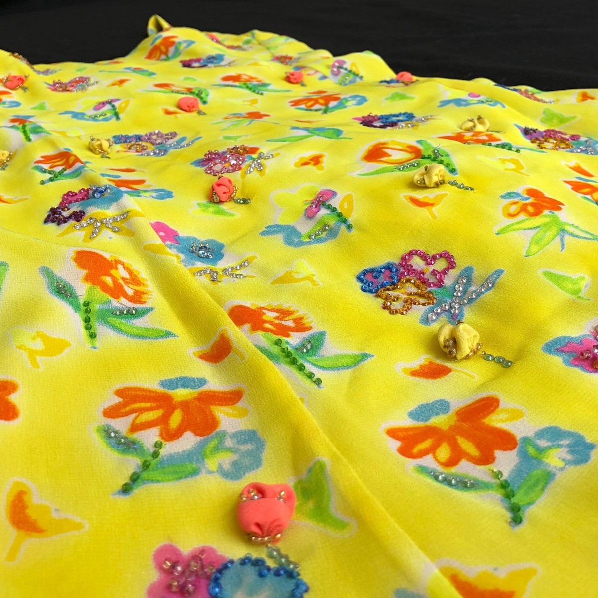 GIANNI VERSACE yellow beaded silk chiffon mini dress size 40 from