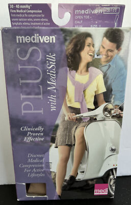 Mediven Plus MediSilk Compression Stockings Calf Top Band Open Toe 30-40 II Beig
