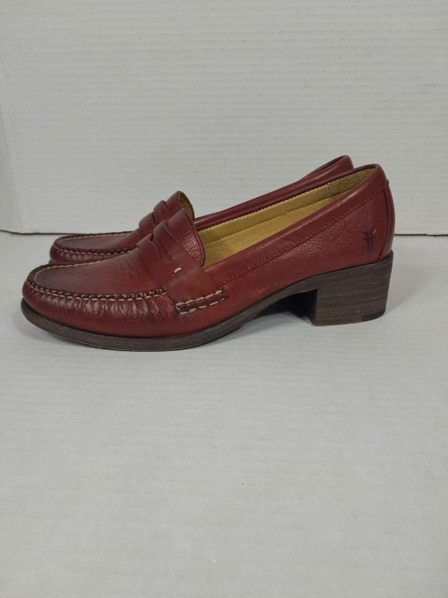 Frye Otis Red Leather Slip On Heel Penny Loafers Women Sz 6 View 2