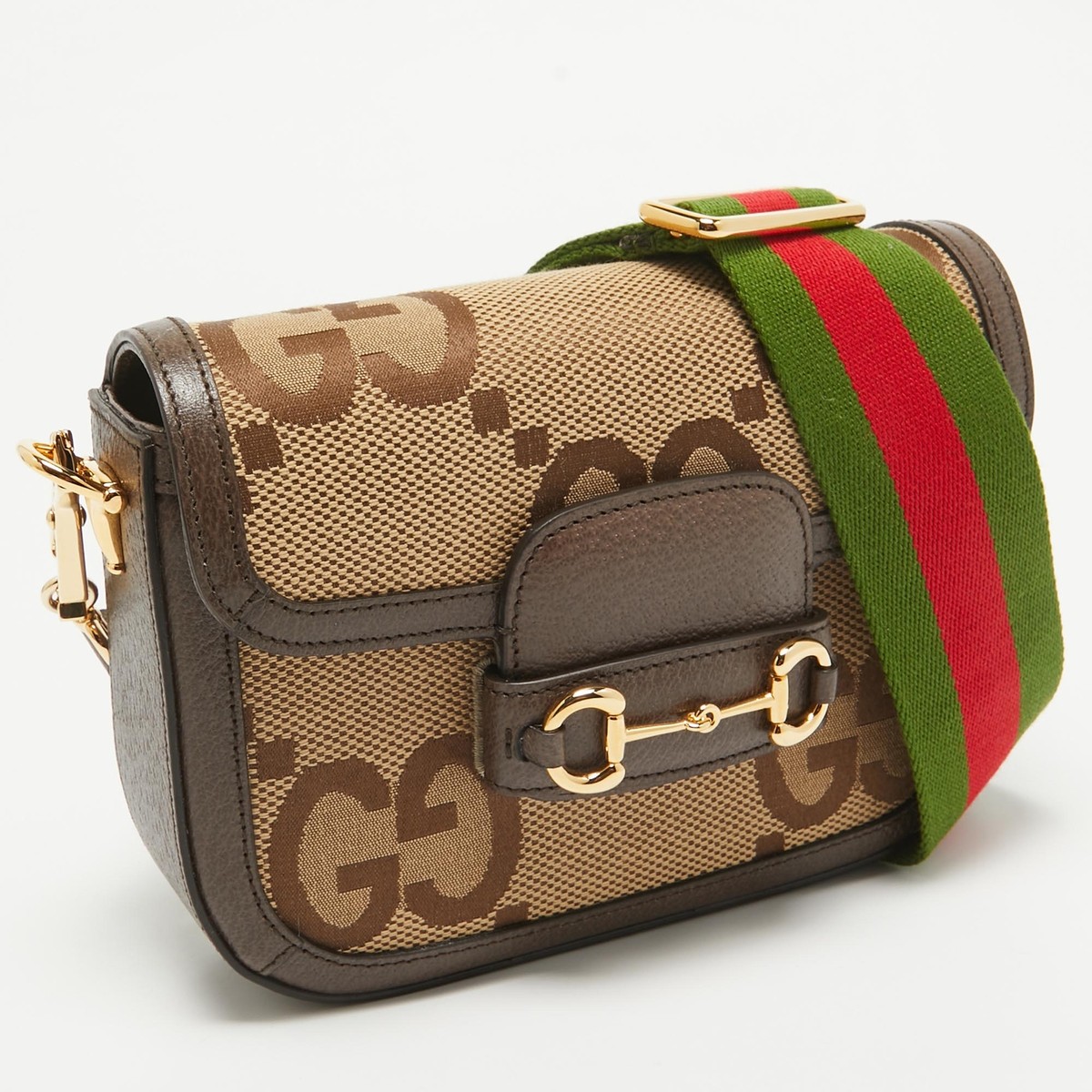 Gucci Brown/Beige Jumbo GG Canvas Mini Horsebit 1955 Gucci Brown/Beige Jumbo GG Canvas Mini Horsebit 1955