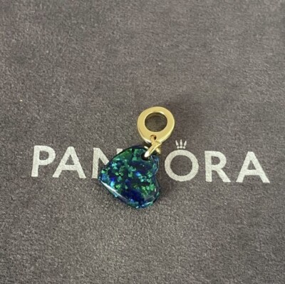 Authentic Pandora #763348C01 Opalescent Green Heart Dangle Charm