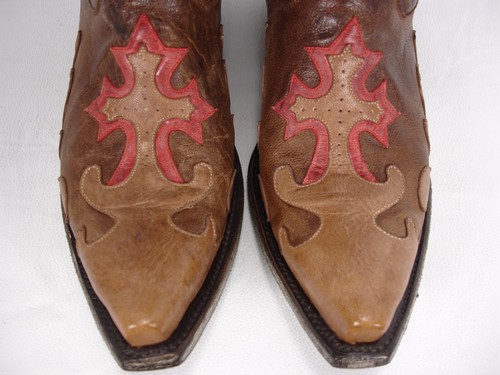 LANE GRACE DISTRESSED BROWN / RED LEATHER INLAY COWBOY WESTERN BOOTS WOMEN'S 6 - Picture 5 of 12