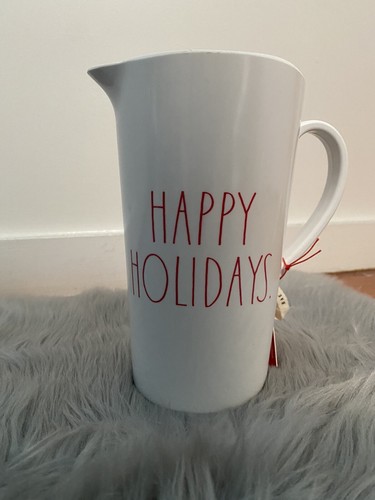 Brocca Rae Dunn HAPPY HOLIDAYS bianca rossa melamina famiglia taglia L vaso versatore nuova con etichetta - Foto 1 di 6