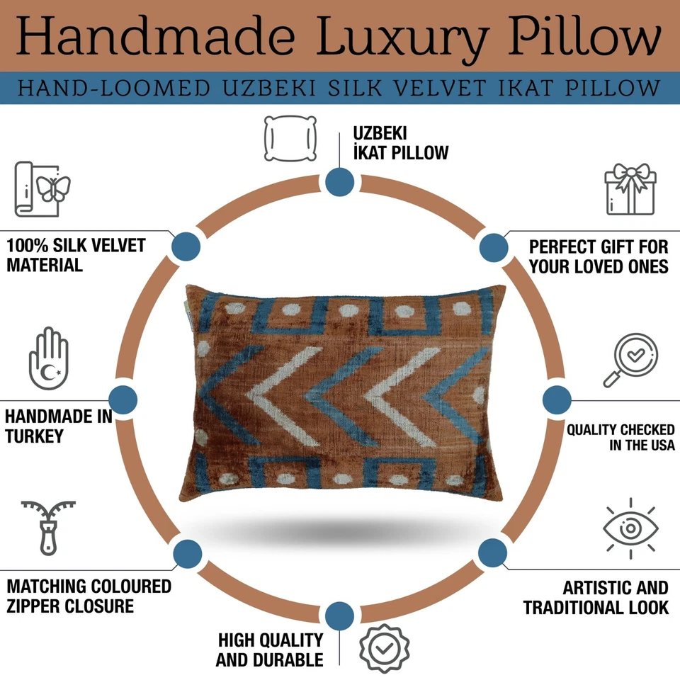 Almohada hecha a mano con inserción de plumas de terciopelo suave marrón 16 x 24 pulgadas (40 x 60 cm) Foto 2 de 4